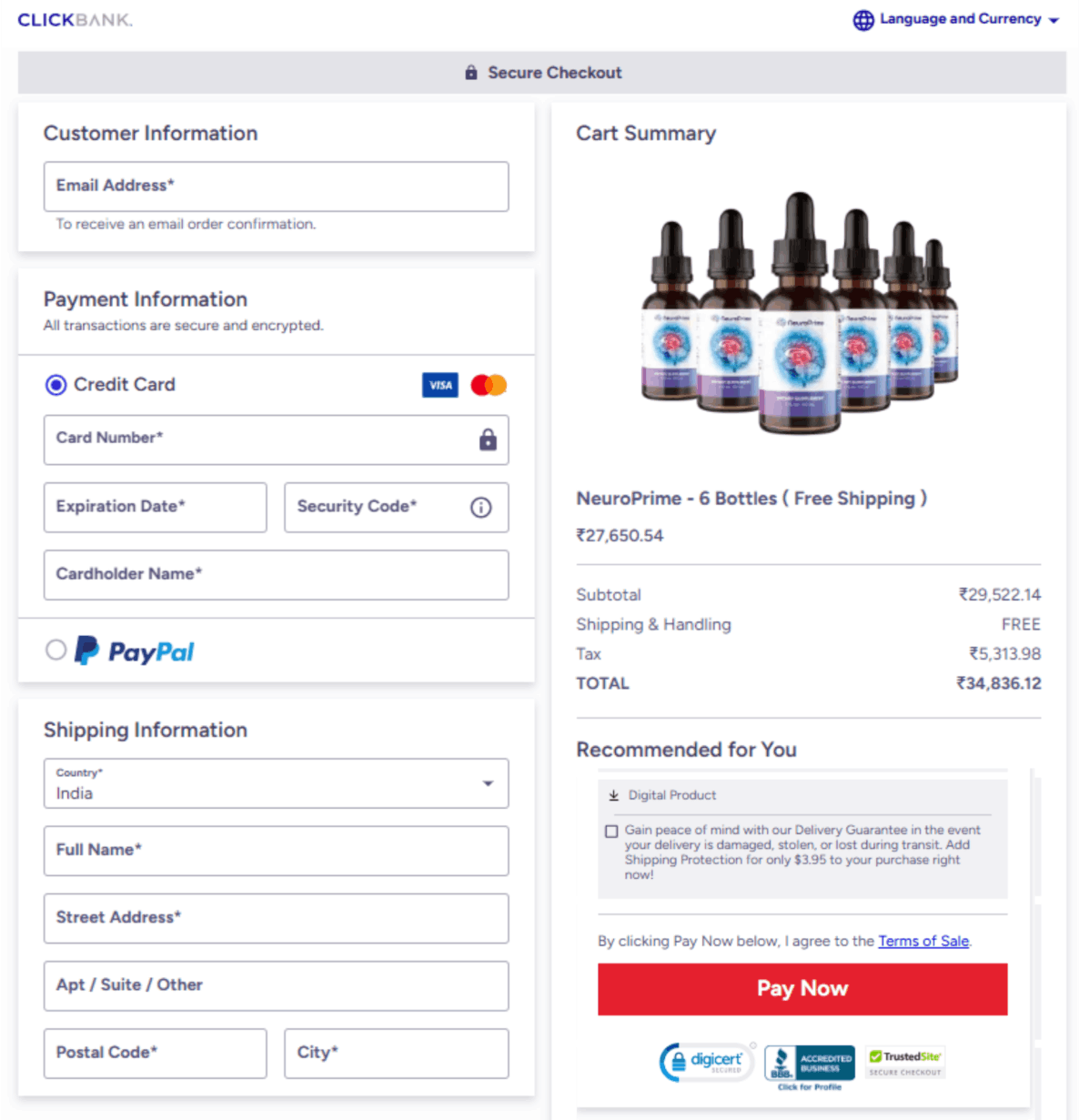 NeuroPrime - Checkout Page